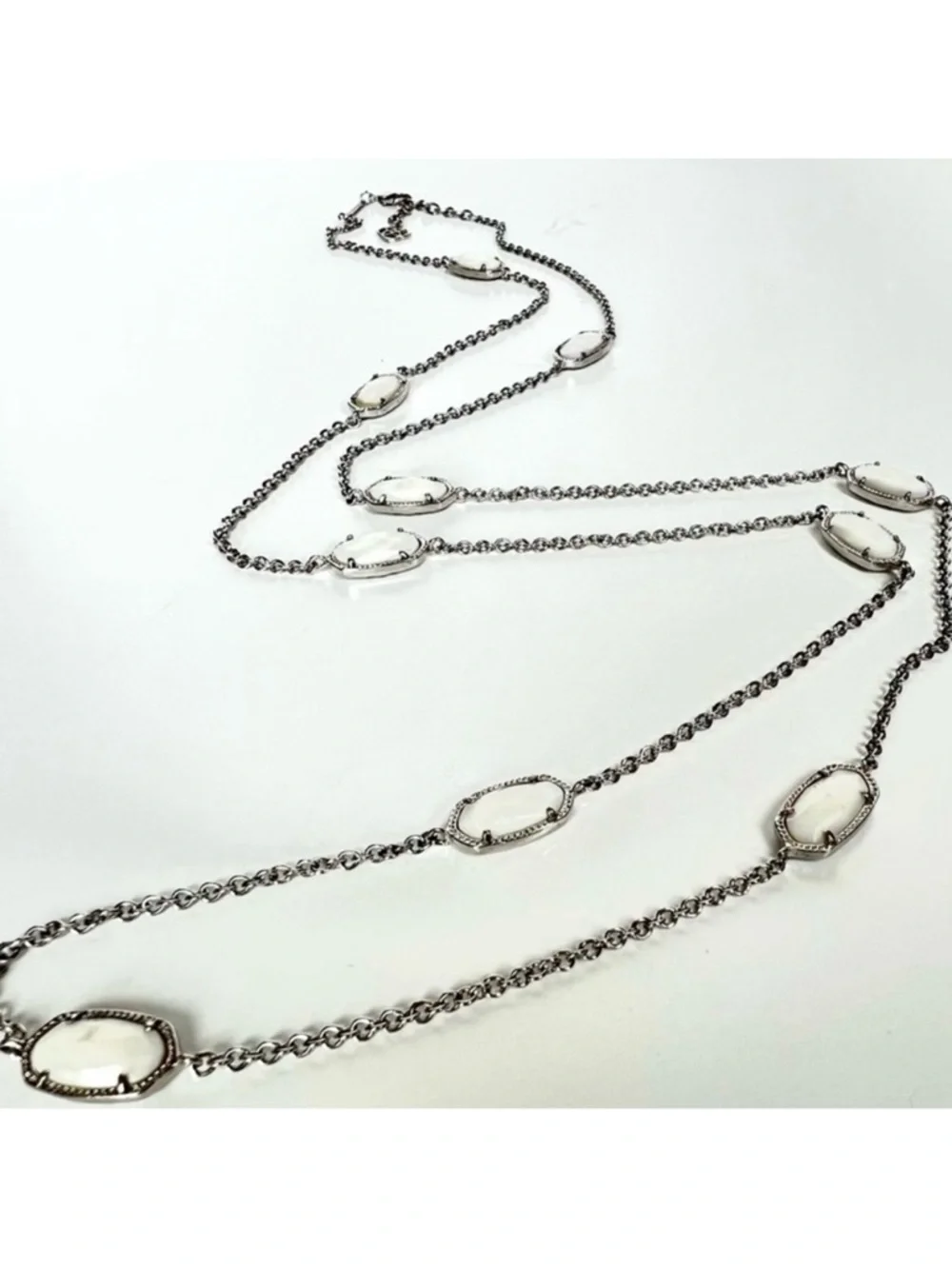 Kendra Scott Kellie Ivory Mother of Pearl and Silver Long Station Chain Necklace